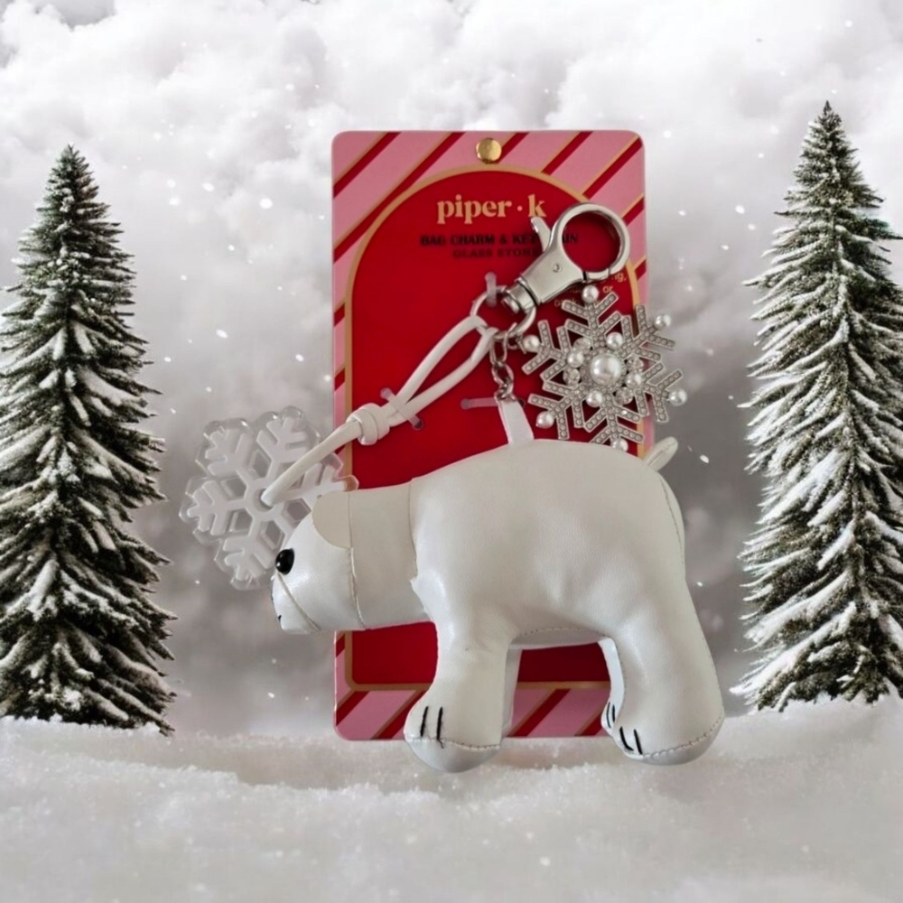 ❄▪️Piper K ▪️ Beautiful White Silver Polar Bear Snowflake Bag Charm Key Chain